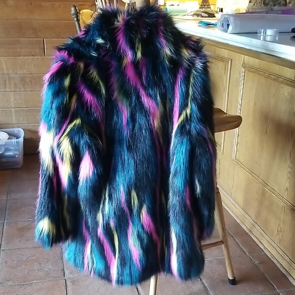 Multicolor Faux Fur Coat - Picture 3 of 6